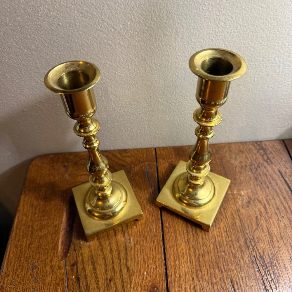 Vintage MCM Solid Brass Candle Stick Holders Original Patina Japan 7.25